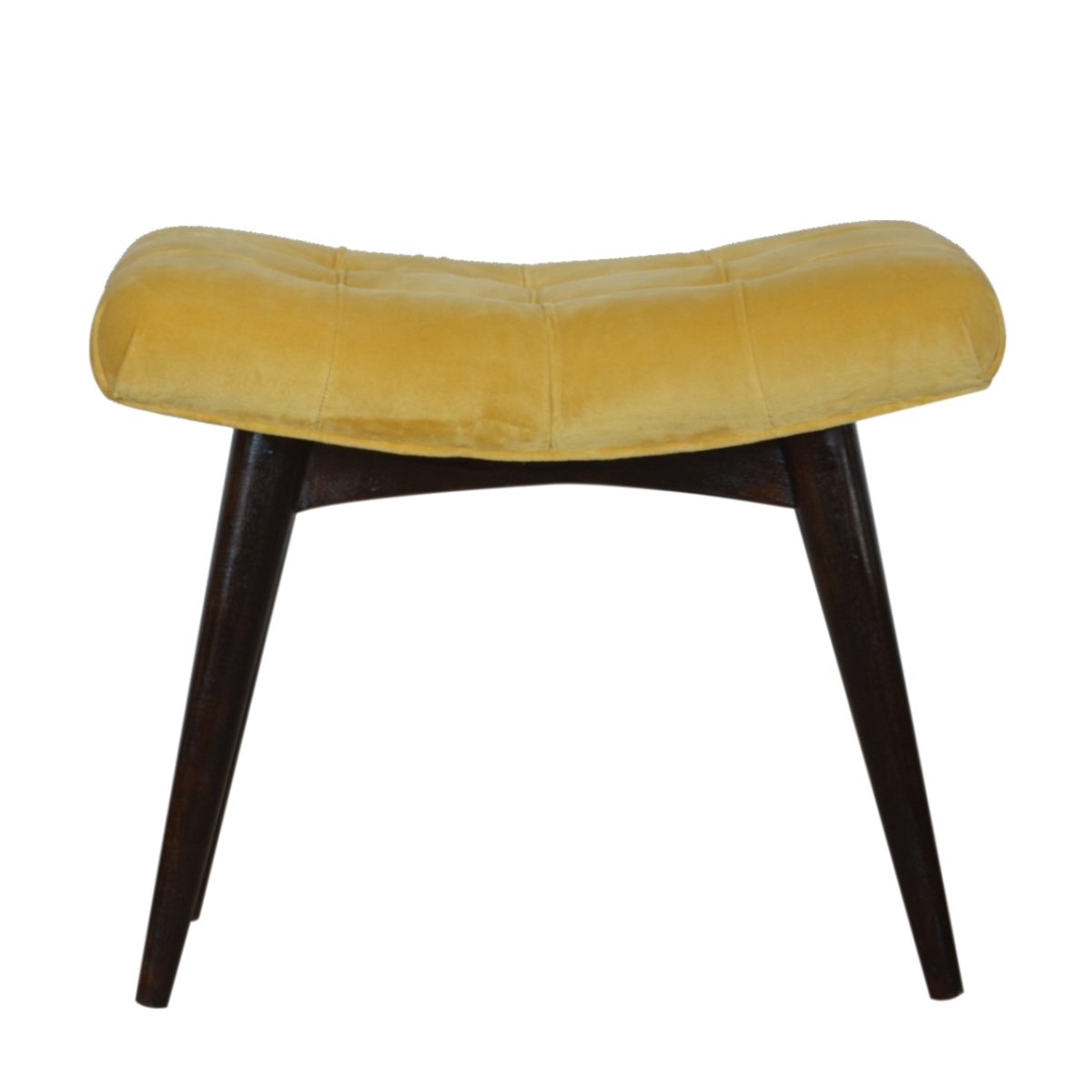 Mustard Cotton Velvet Curved Footstool