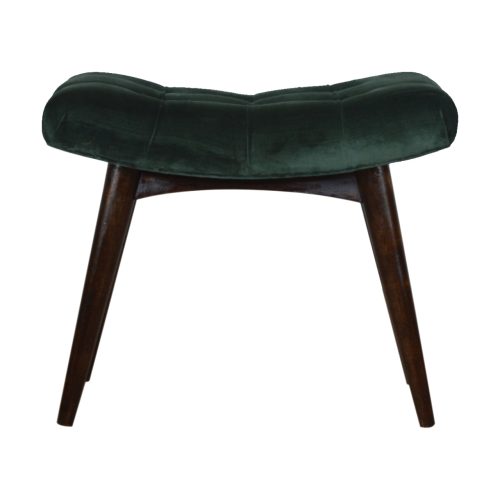 Emerald Velvet Curve Footstool