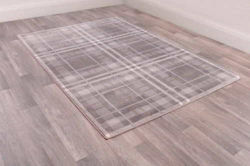 Tartan Check Grey & Ochre Rug