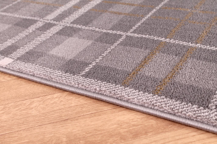 Tartan Check Grey & Ochre Rug