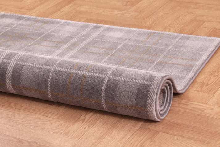Tartan Check Grey & Ochre Rug