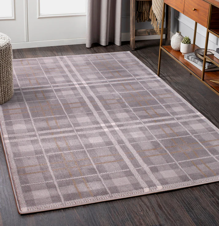 Tartan Check Grey & Ochre Rug