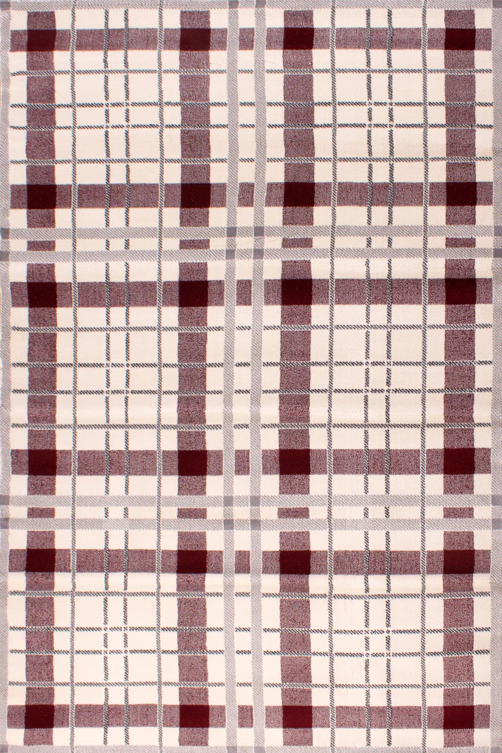 Tartan Check Cream & Red Rug