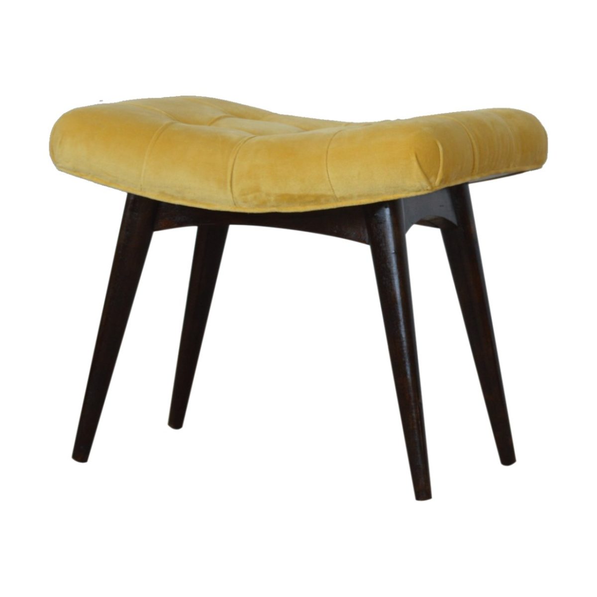Mustard Cotton Velvet Curved Footstool