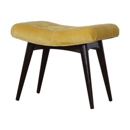 Mustard Cotton Velvet Curved Footstool