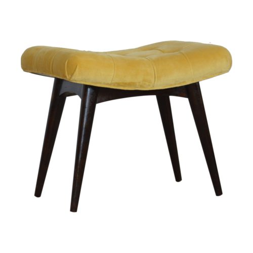 Mustard Cotton Velvet Curved Footstool