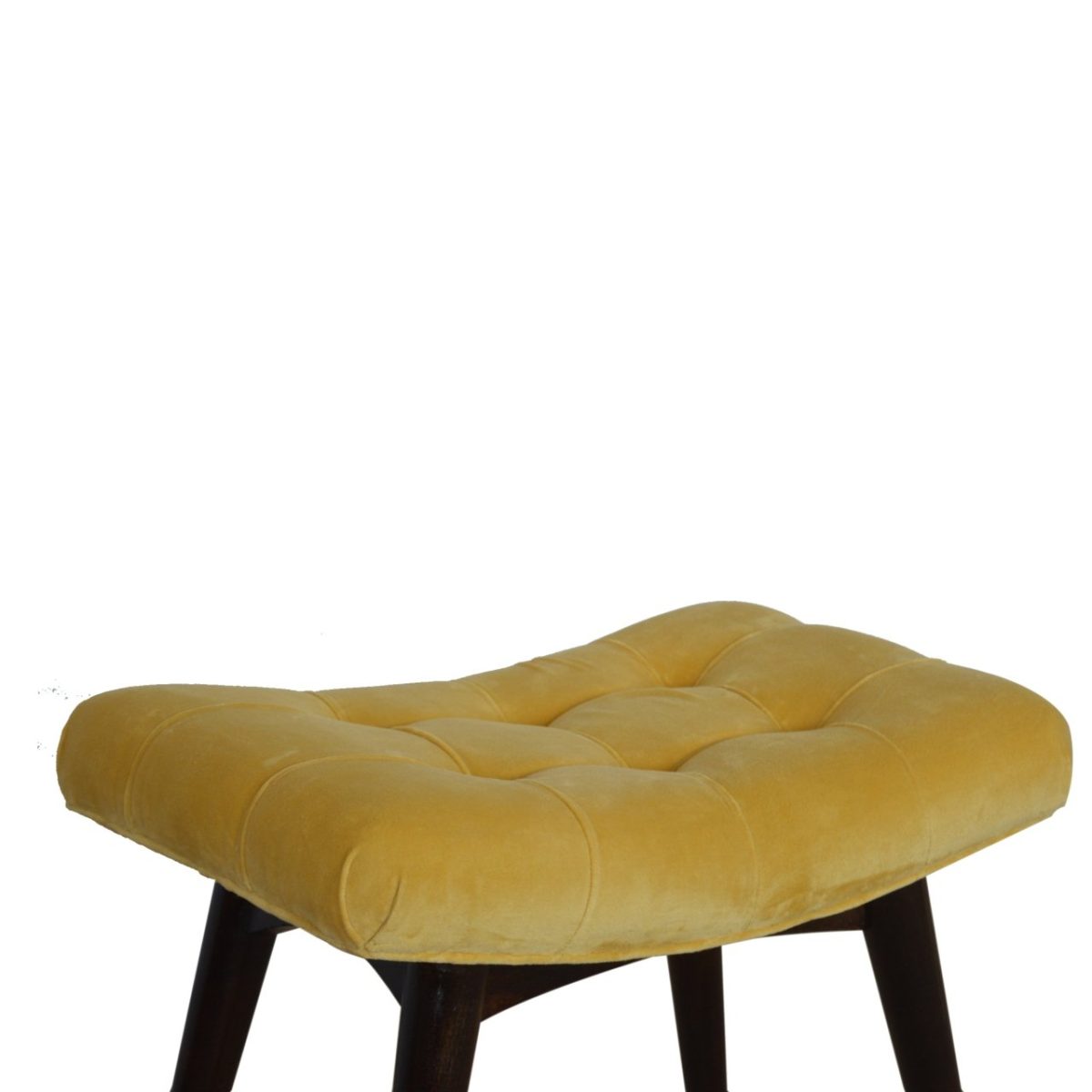 Mustard Cotton Velvet Curved Footstool