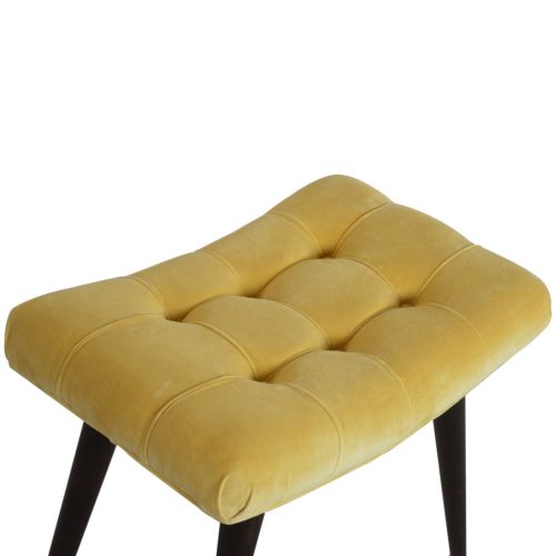 Mustard Cotton Velvet Curved Footstool