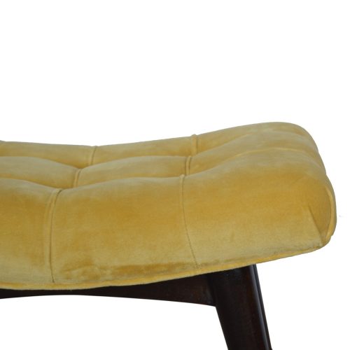 Mustard Cotton Velvet Curved Footstool