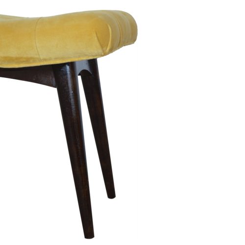 Mustard Cotton Velvet Curved Footstool