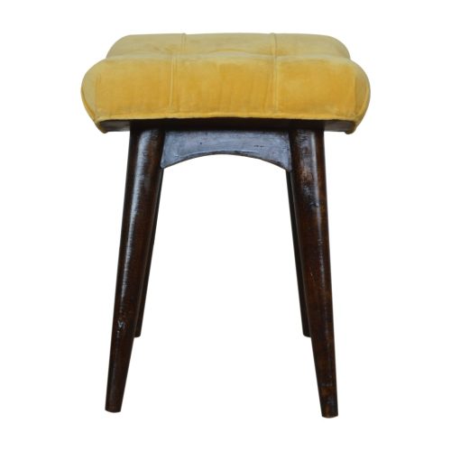 Mustard Cotton Velvet Curved Footstool