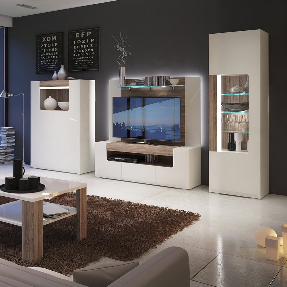 Stark Media Cabinet, White and Oak 140cm