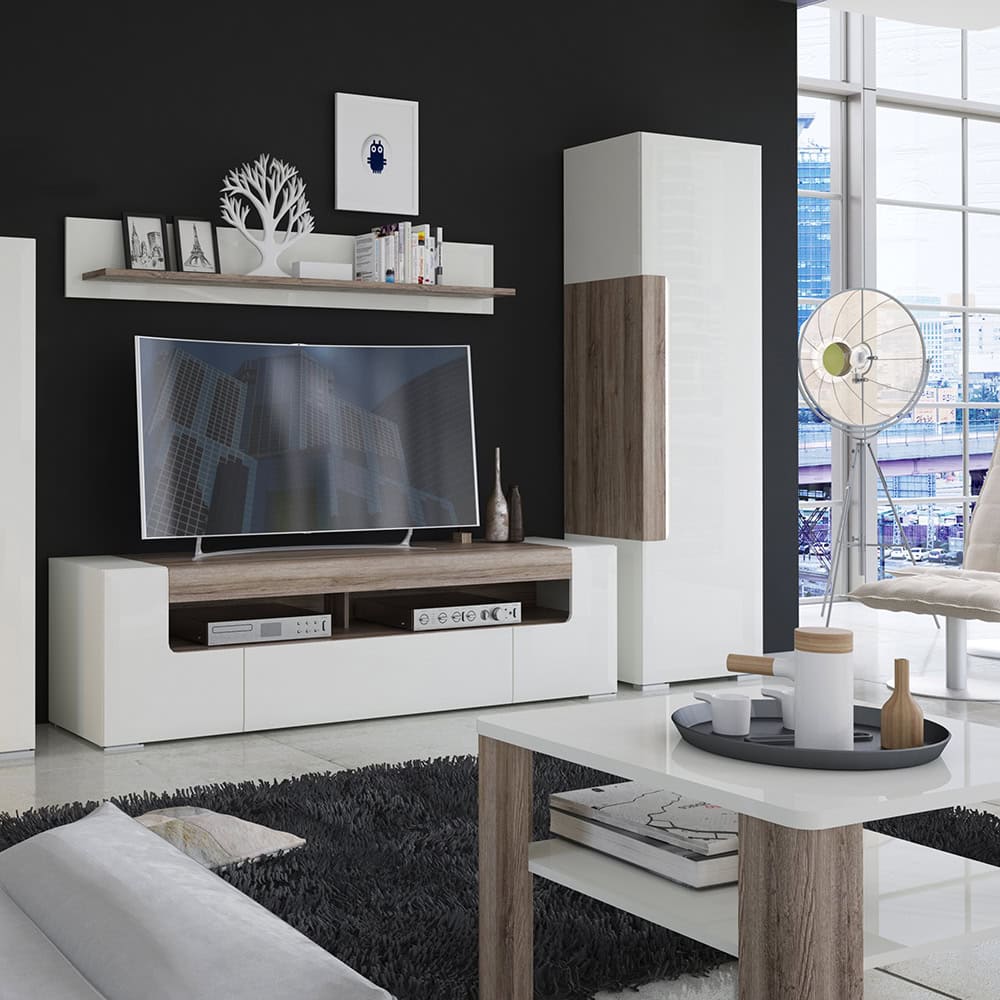 Stark Media Cabinet, White and Oak 140cm