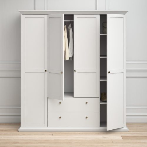 Tifton 4 Door Wardrobe with 2 Drawers, White