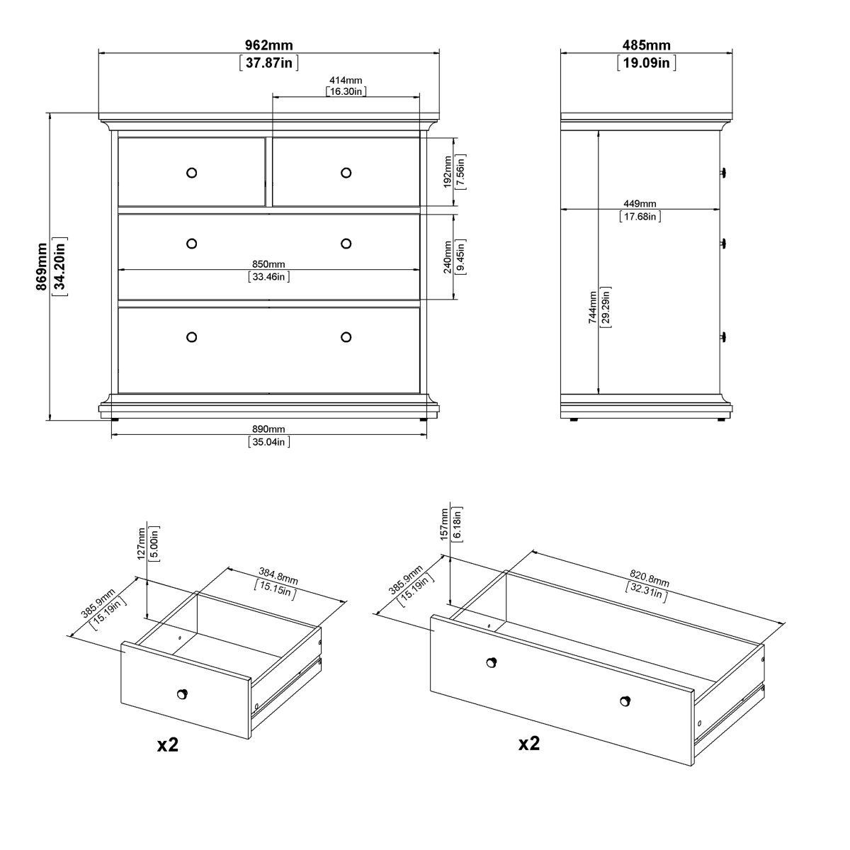 Chest of 4 Drawers in Matt Grey