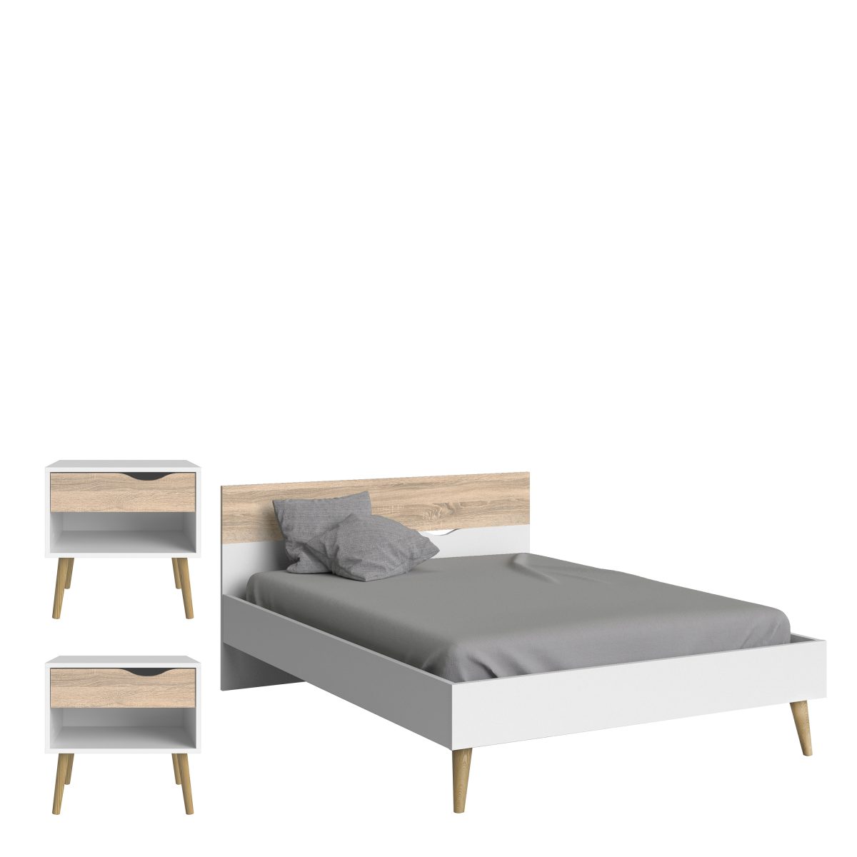 3 Piece Bedroom Set, Dbl Bed White & Oak