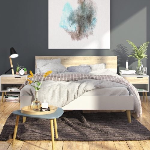 3 Piece Bedroom Set, Dbl Bed White & Oak