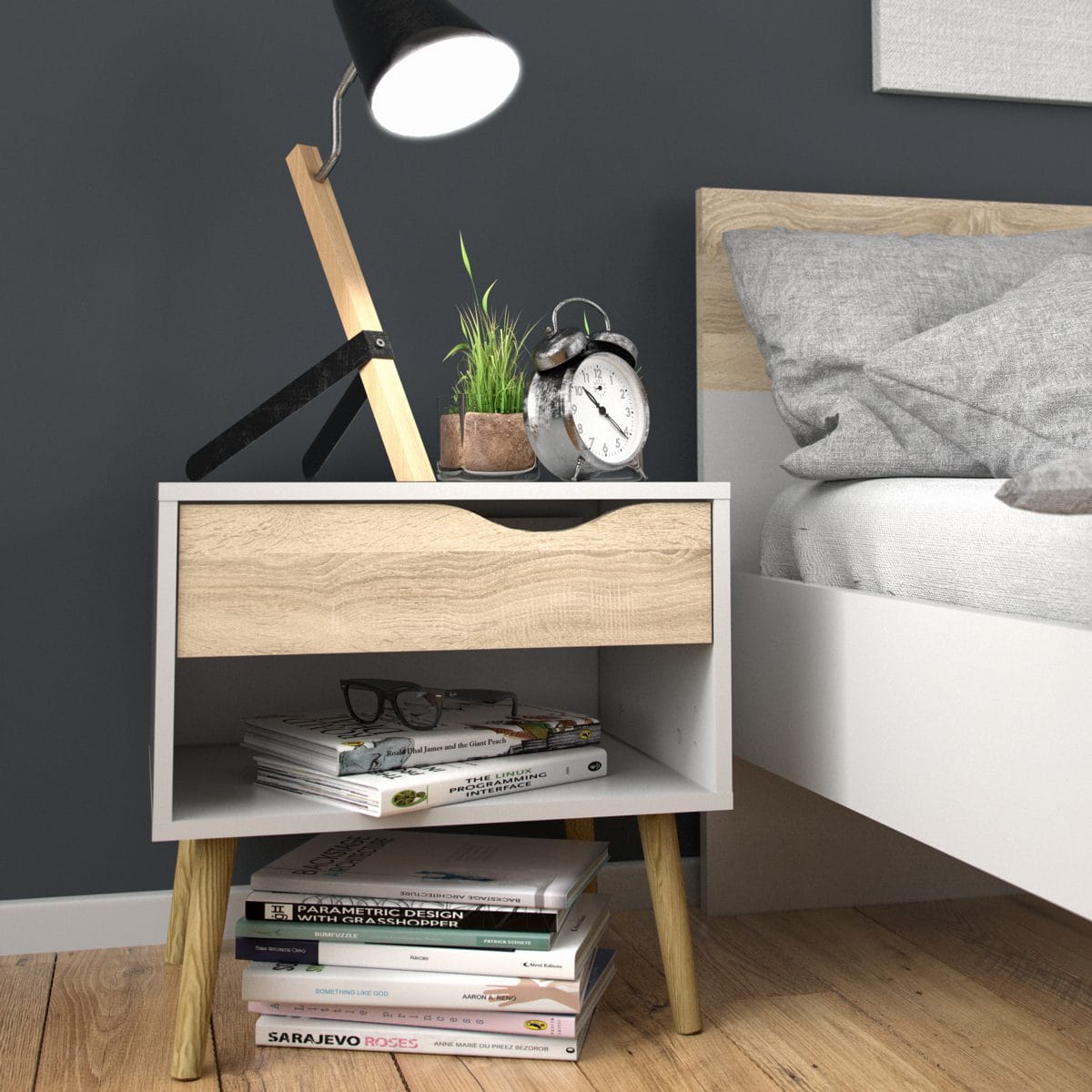 3 Piece Bedroom Set, Dbl Bed White & Oak