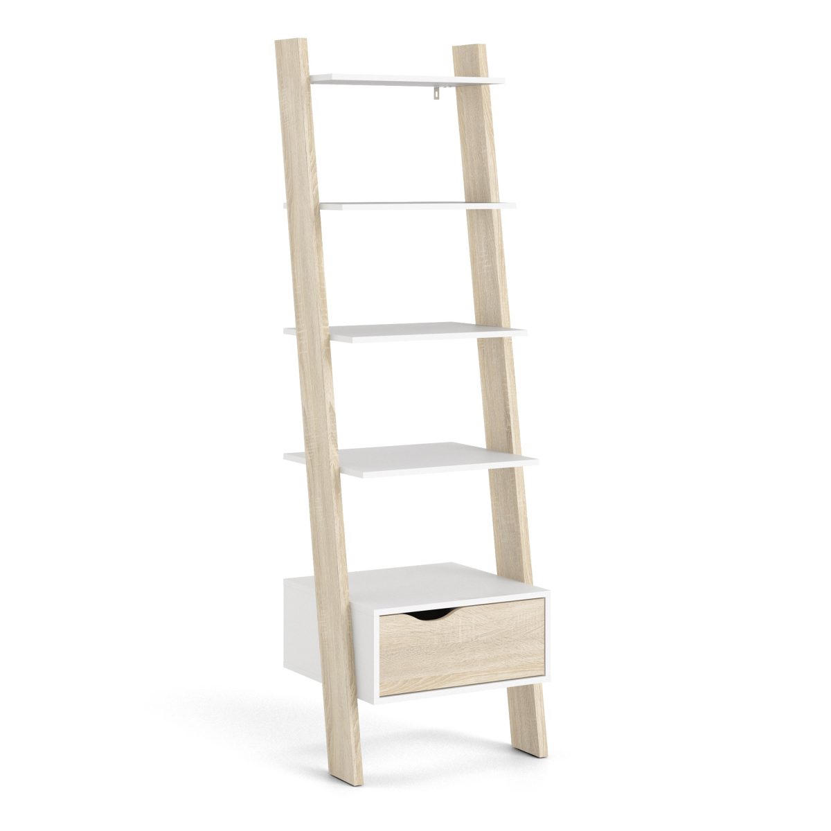 Hendre Bookcase with Drawer, White and Oak