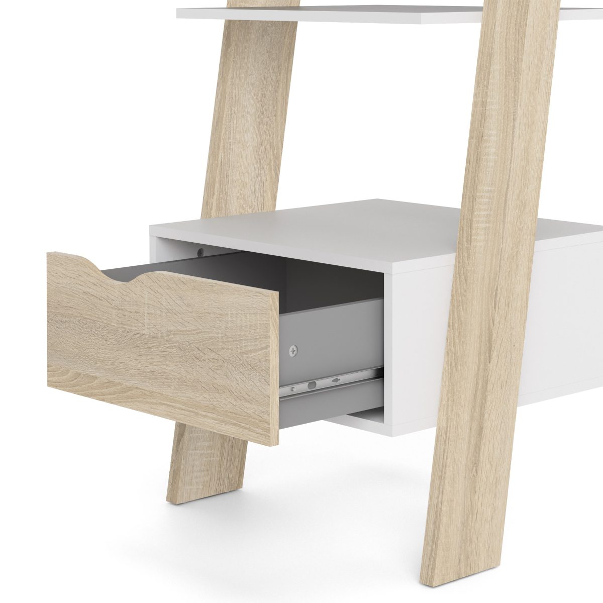 Hendre Bookcase with Drawer, White and Oak