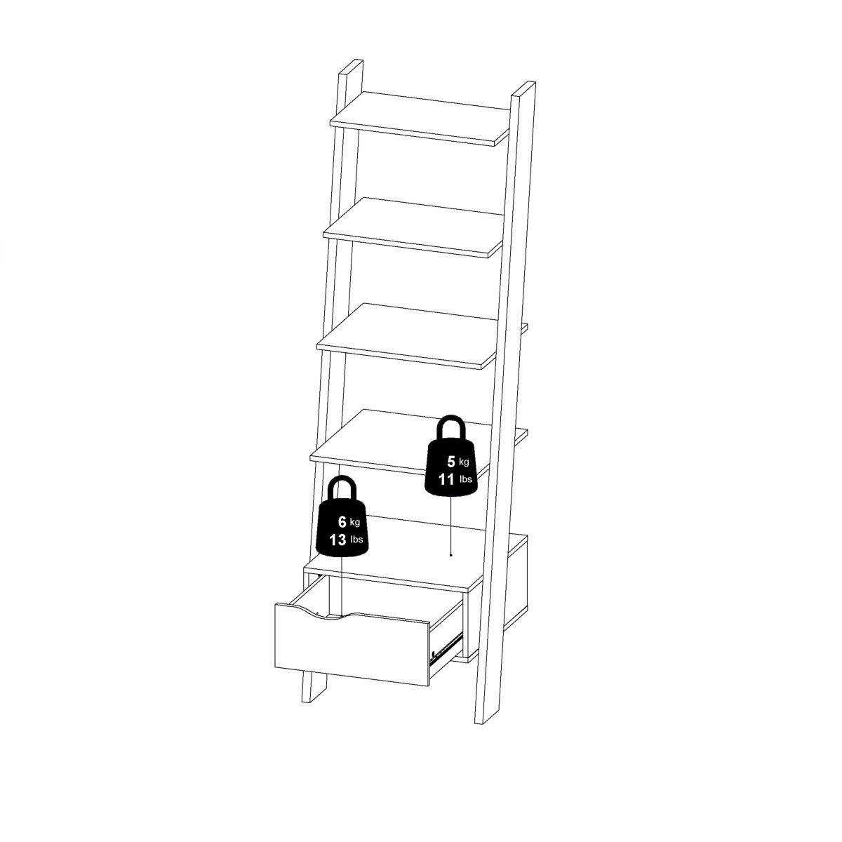 Hendre Bookcase with Drawer, White and Oak