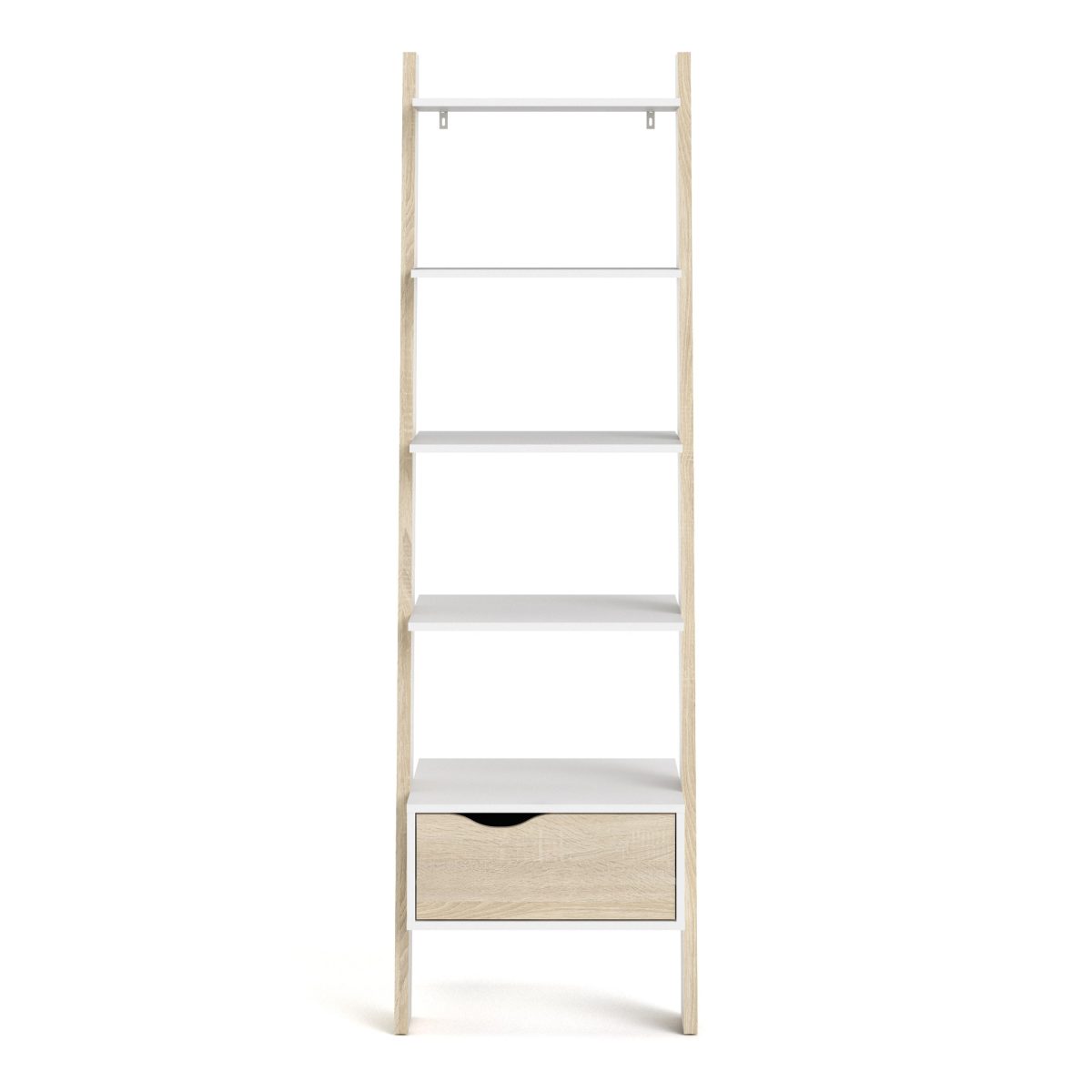 Hendre Bookcase with Drawer, White and Oak