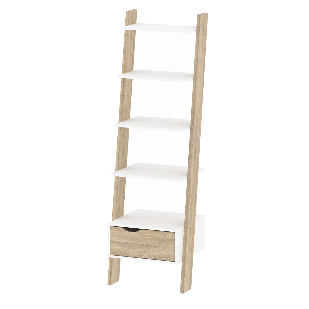 Hendre Bookcase with Drawer, White and Oak