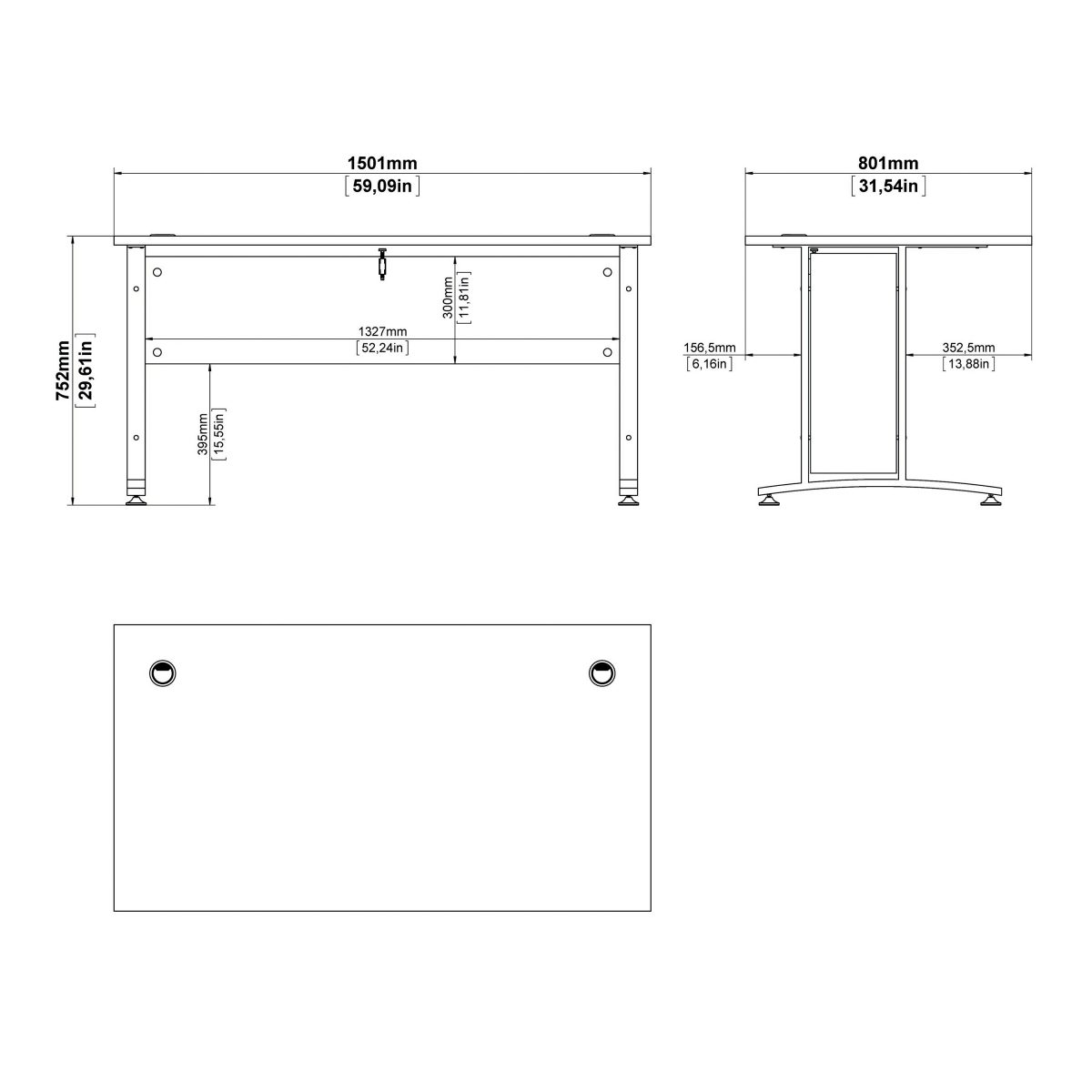 Connel 150cm Desk, White & Silver Grey