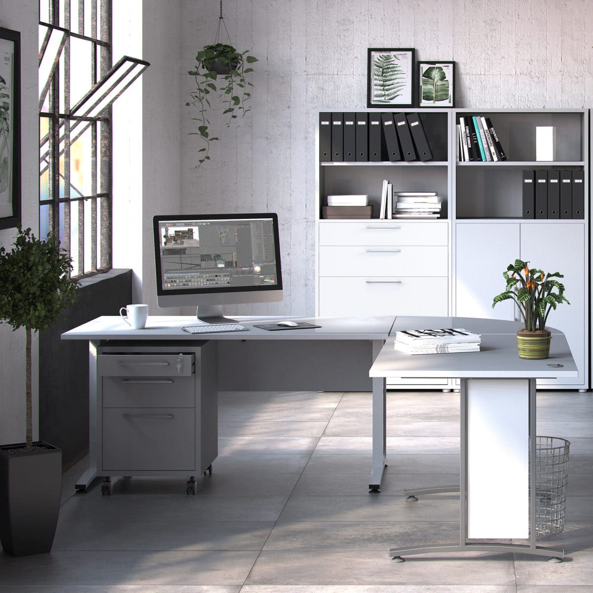 Connel 150cm Desk, White & Silver Grey