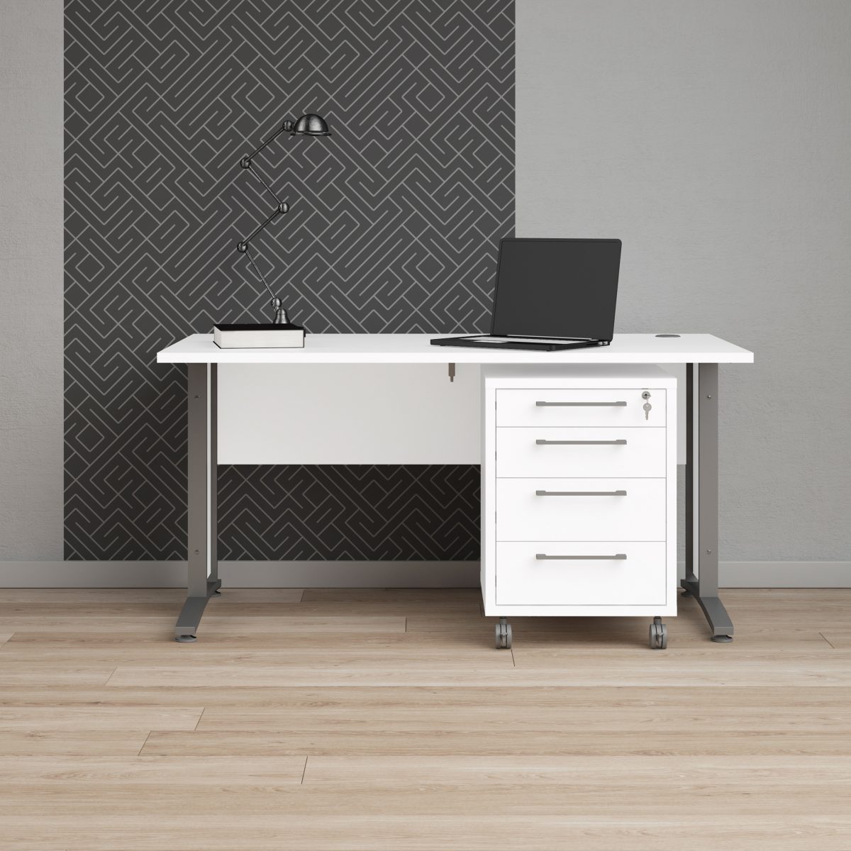 Connel 150cm Desk, White & Silver Grey