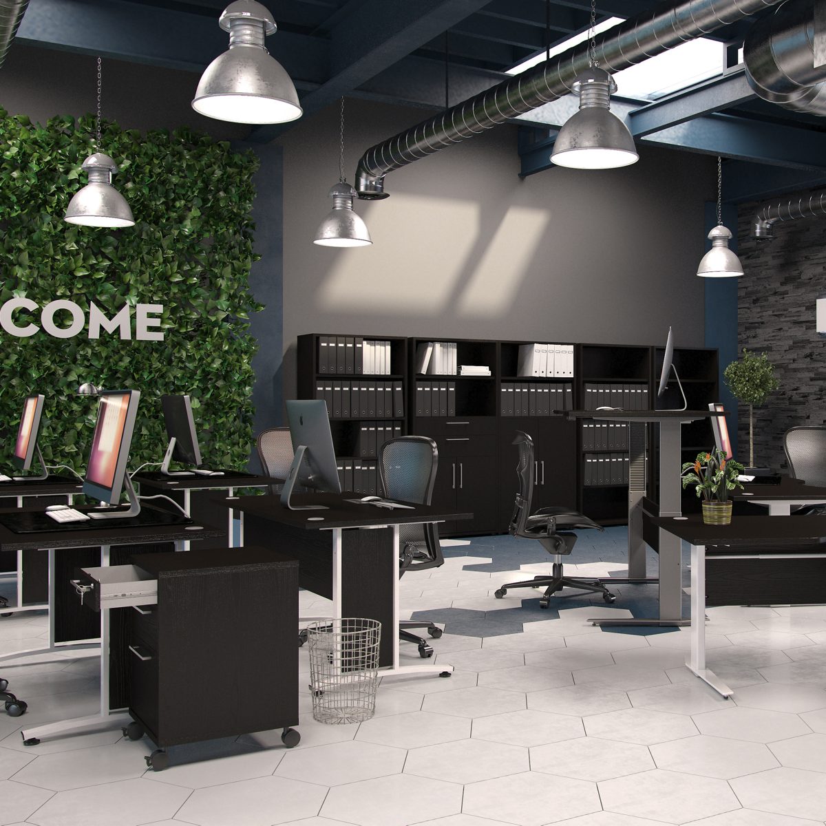 Connel 120cm Desk, Black woodgrain & White