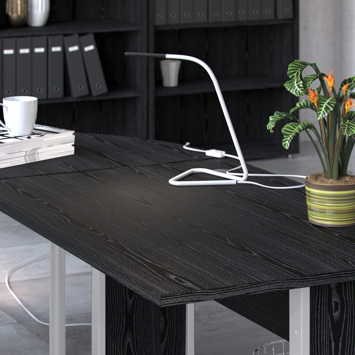 Connel 120cm Desk, Black woodgrain & White