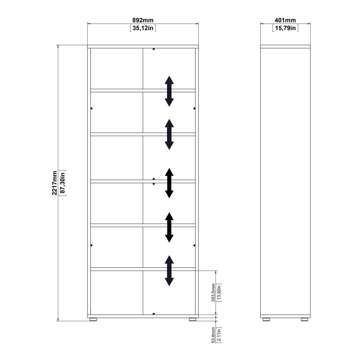 Bookcase 4 Shelves with 2 Doors in Oak