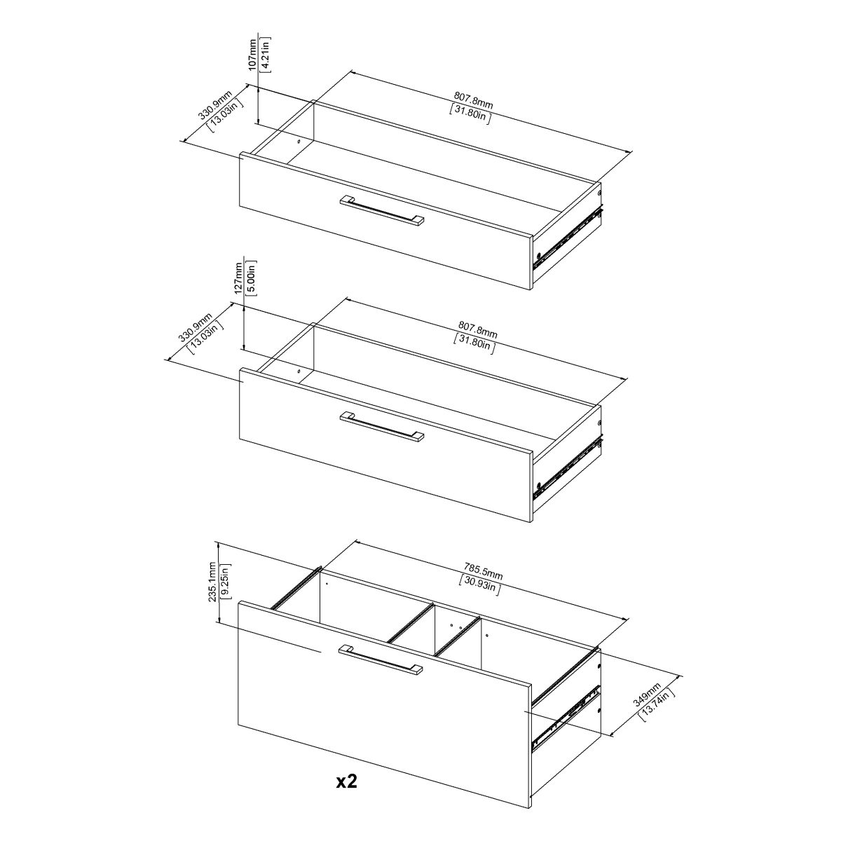 Office Storage With 2 Drawers + 2 File Drawers In Black Woodgrain