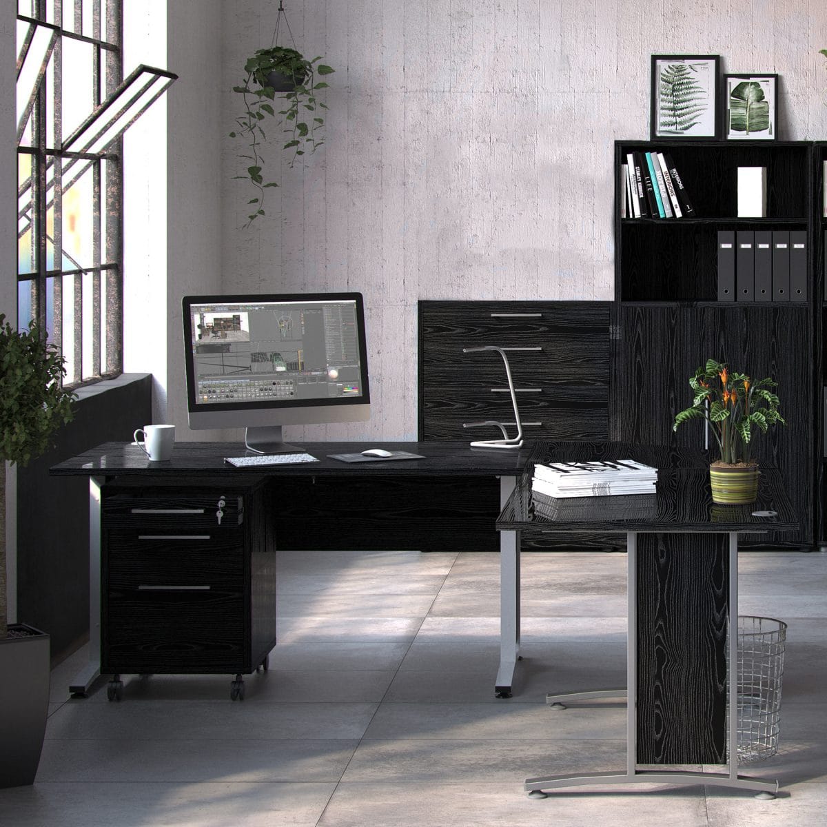 Office Storage With 2 Drawers + 2 File Drawers In Black Woodgrain