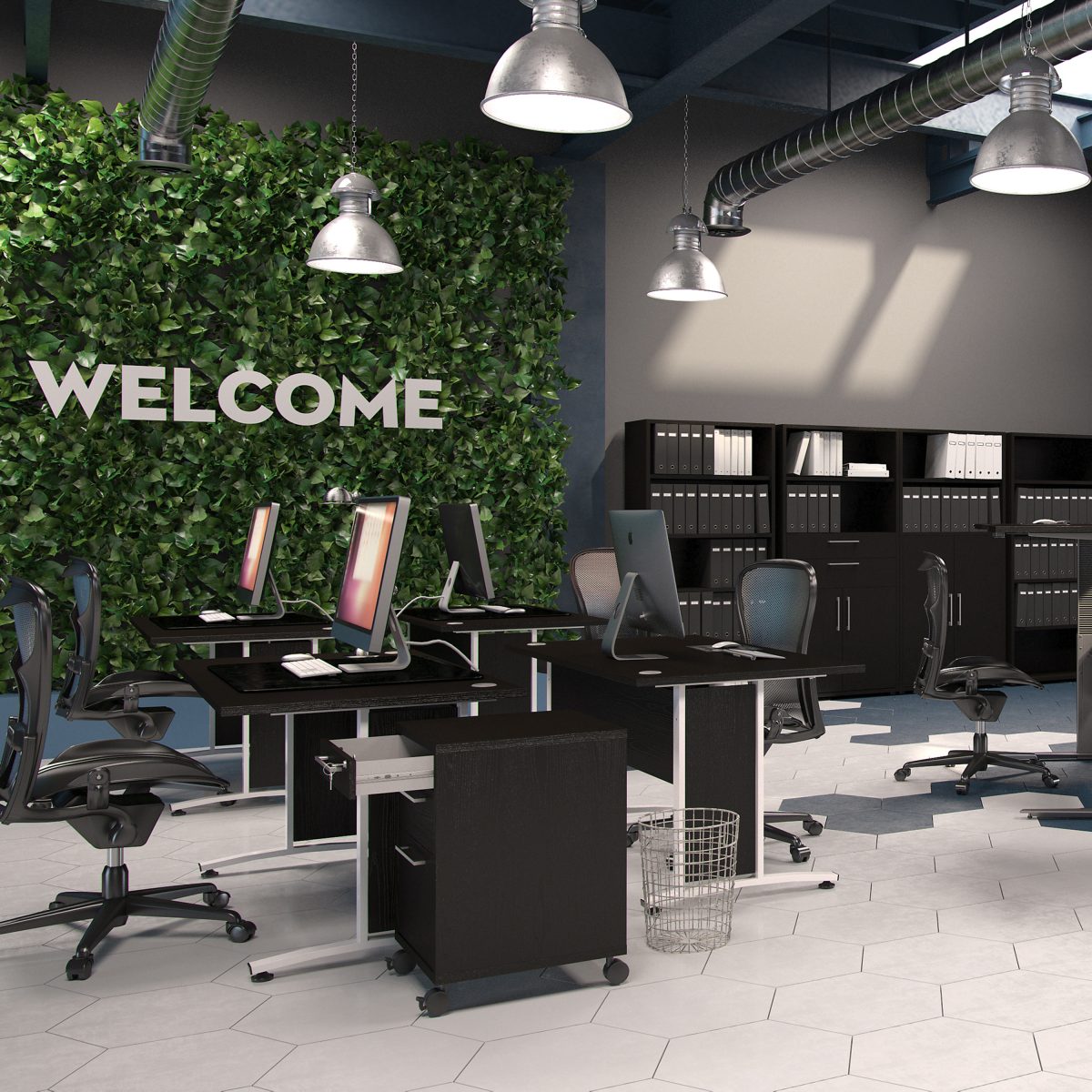 Office Storage With 2 Drawers + 2 File Drawers In Black Woodgrain