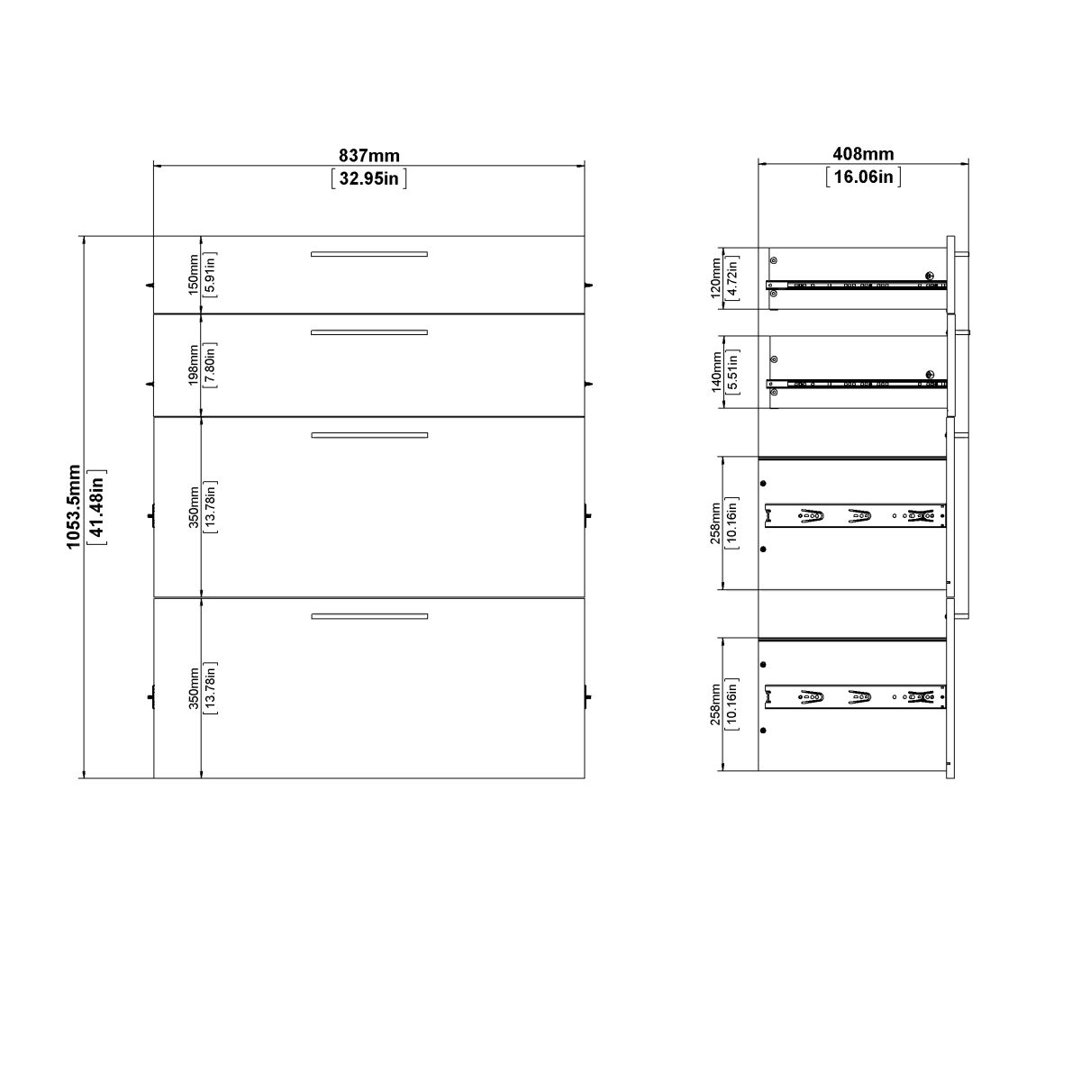 Office Storage With 2 Drawers + 2 File Drawers In Black Woodgrain