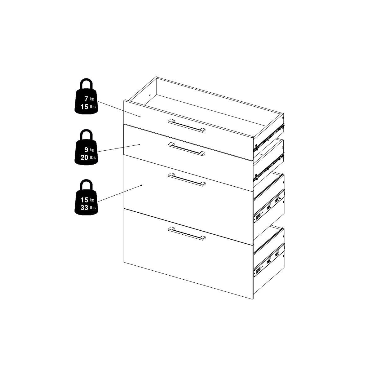 Office Storage With 2 Drawers + 2 File Drawers In Black Woodgrain