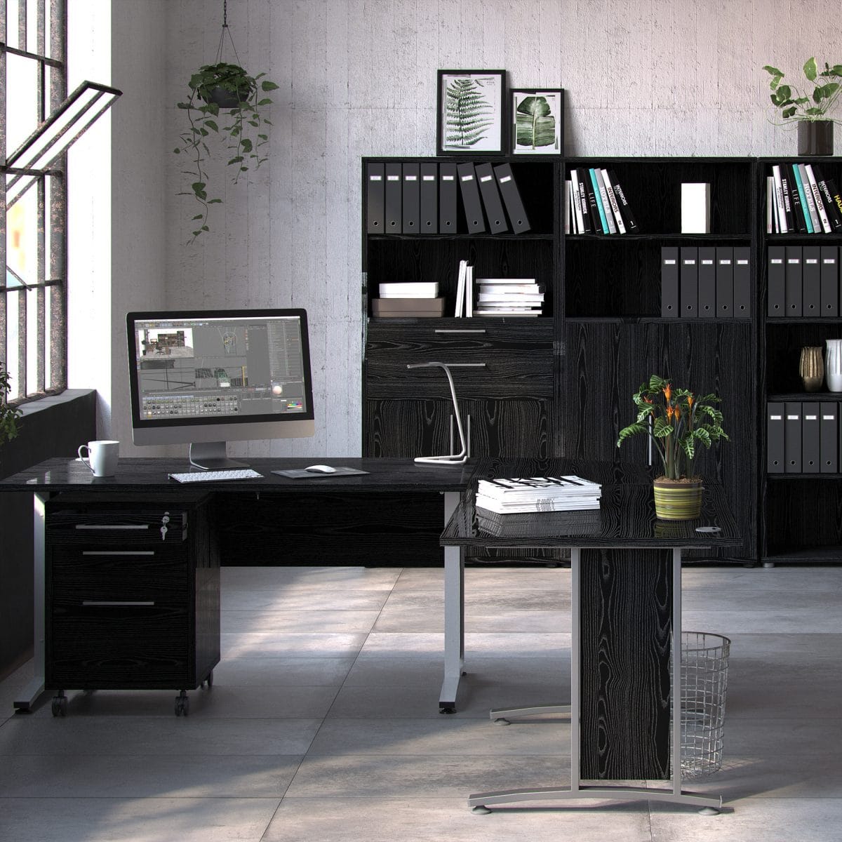 Connel Corner Desk Top, Black Woodgrain & Silver Grey
