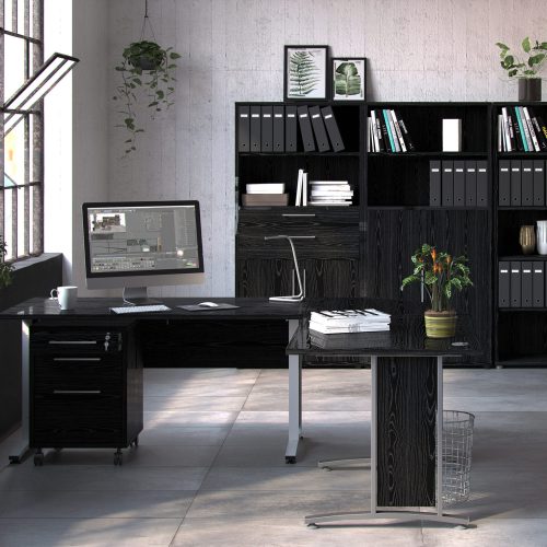 Connel Corner Desk Top, Black Woodgrain & White