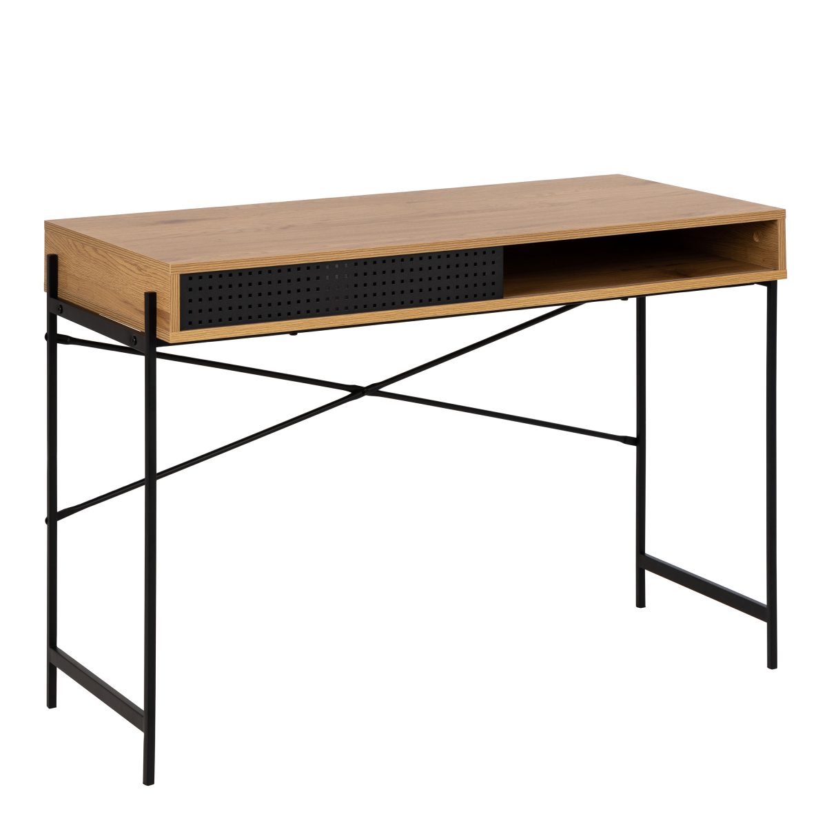 Logan Desk with Sliding Door, Oak & Black