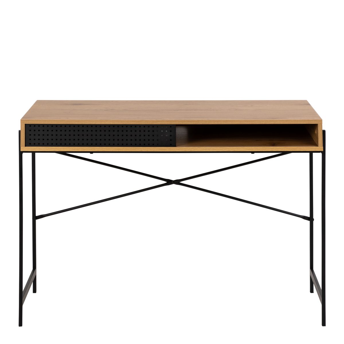 Logan Desk with Sliding Door, Oak & Black