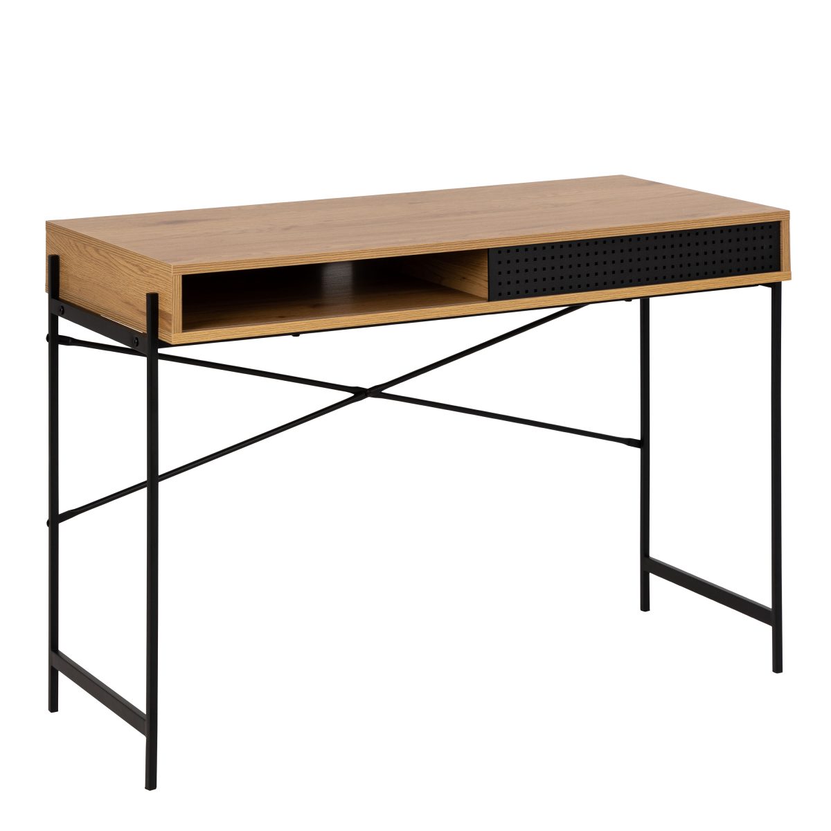 Logan Desk with Sliding Door, Oak & Black