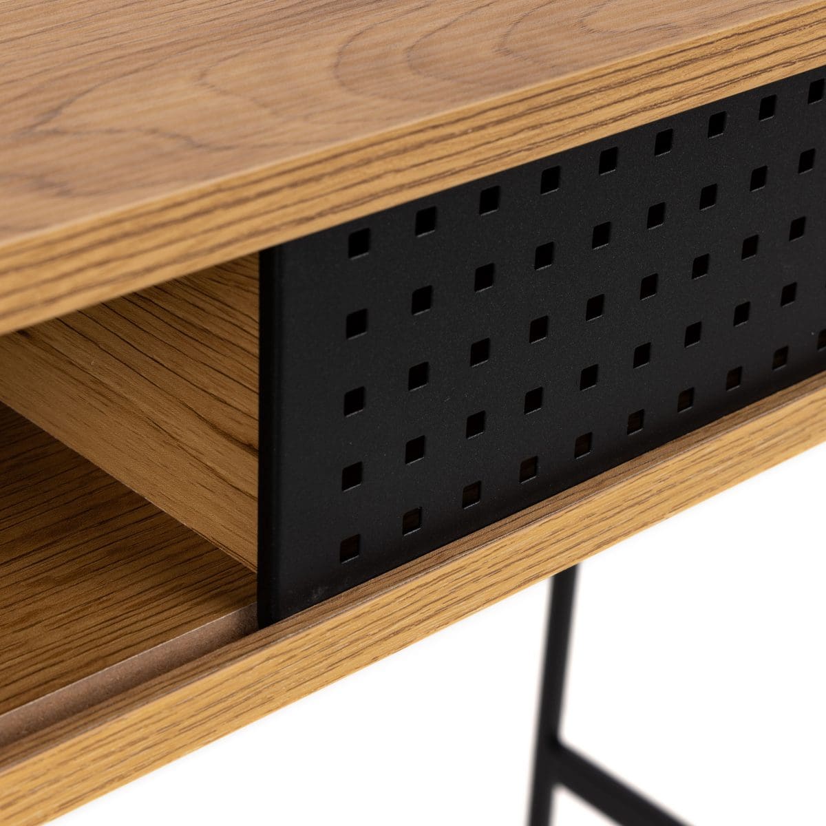 Logan Desk with Sliding Door, Oak & Black