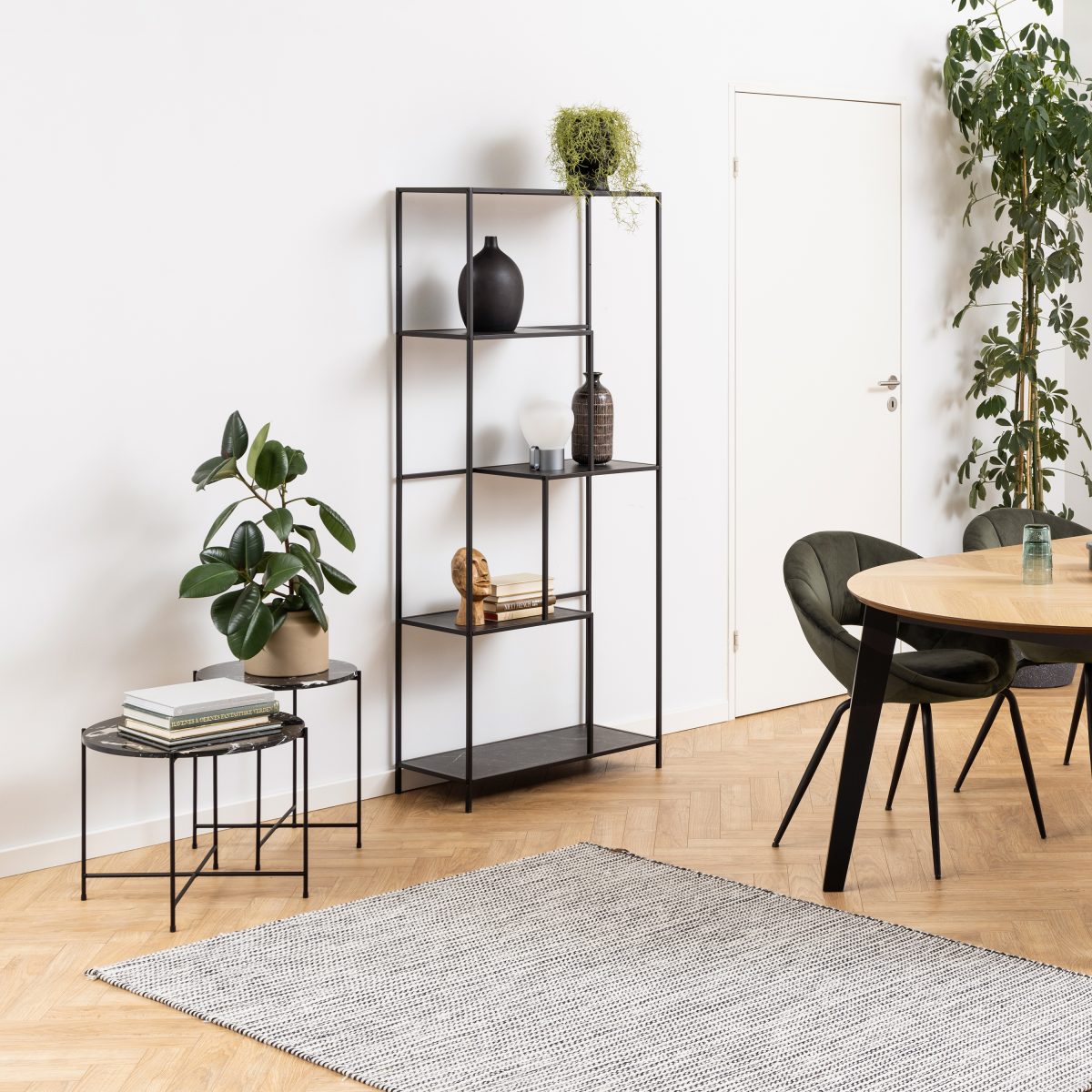 Askern Marble Side Table, Black 52cm