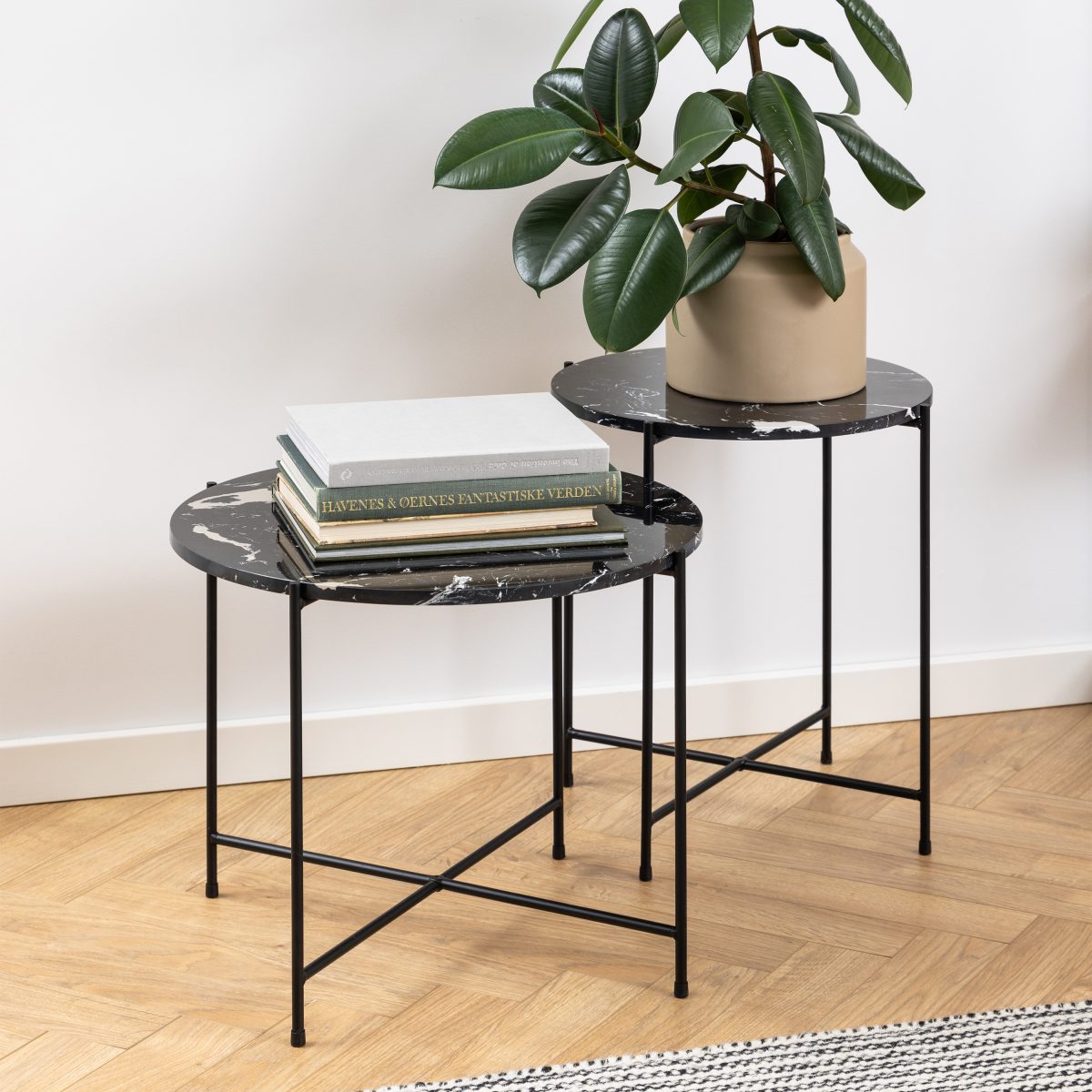 Askern Marble Side Table, Black 52cm