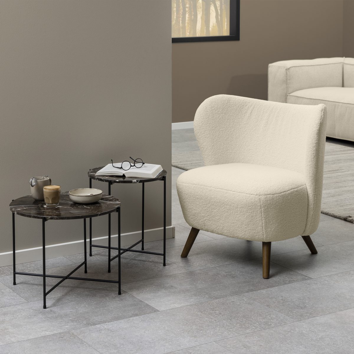 Askern Marble Side Table, Brown 42cm