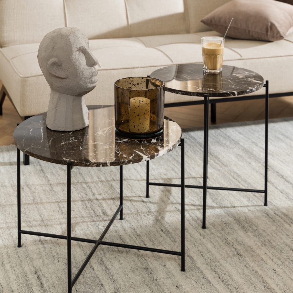 Askern Marble Side Table, Brown 42cm