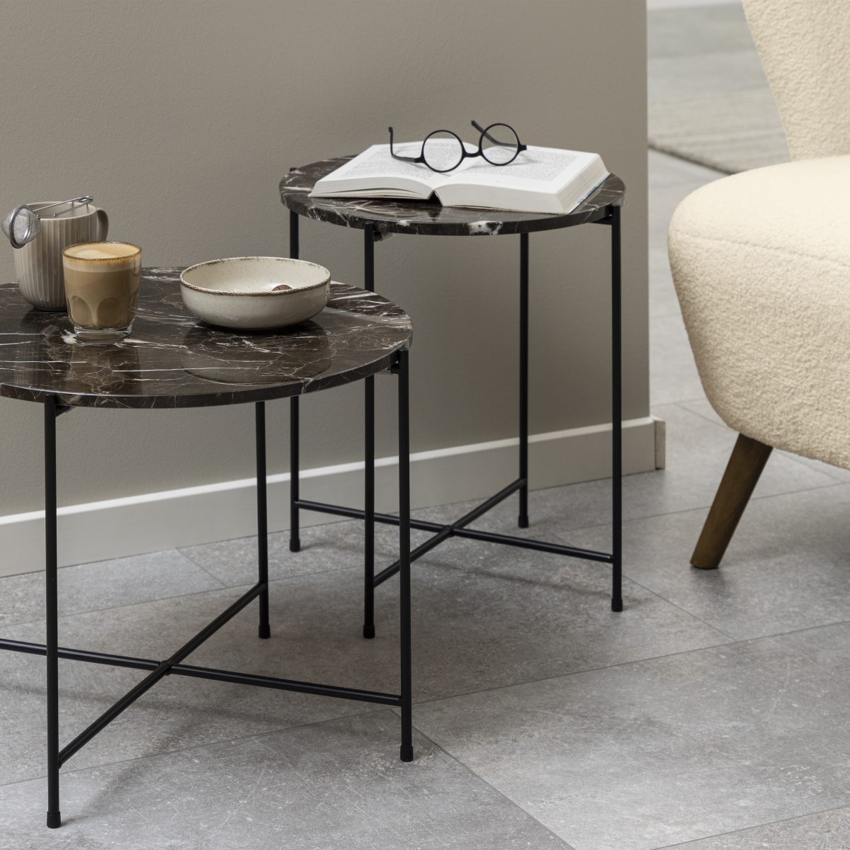 Askern Marble Side Table, Brown 42cm