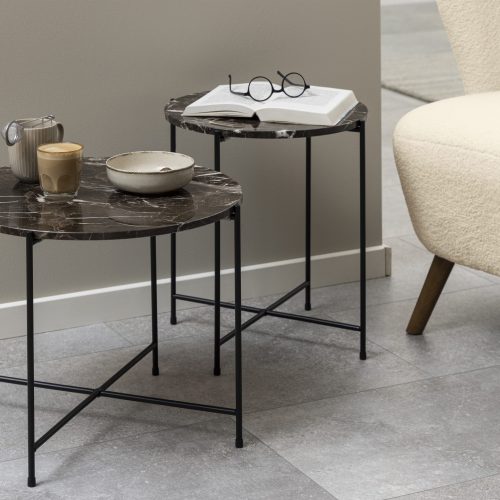 Askern Marble Side Table, Brown 42cm